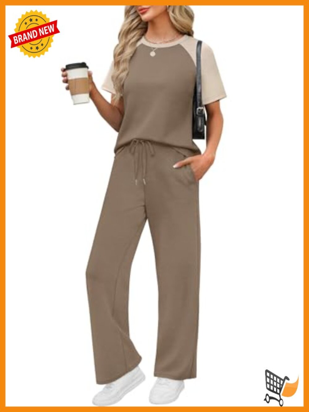 Women's 2 Piece Lounge Set Short Sleeve Top Wide Leg Pants Travel Outfit